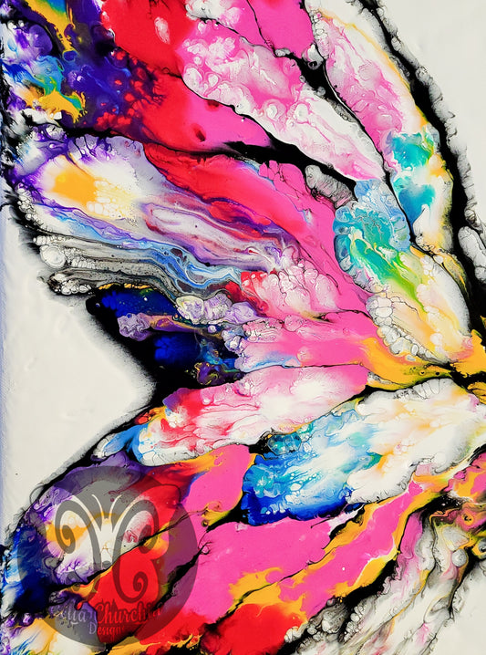 Fluid art butterfly wing design, colourful wall art