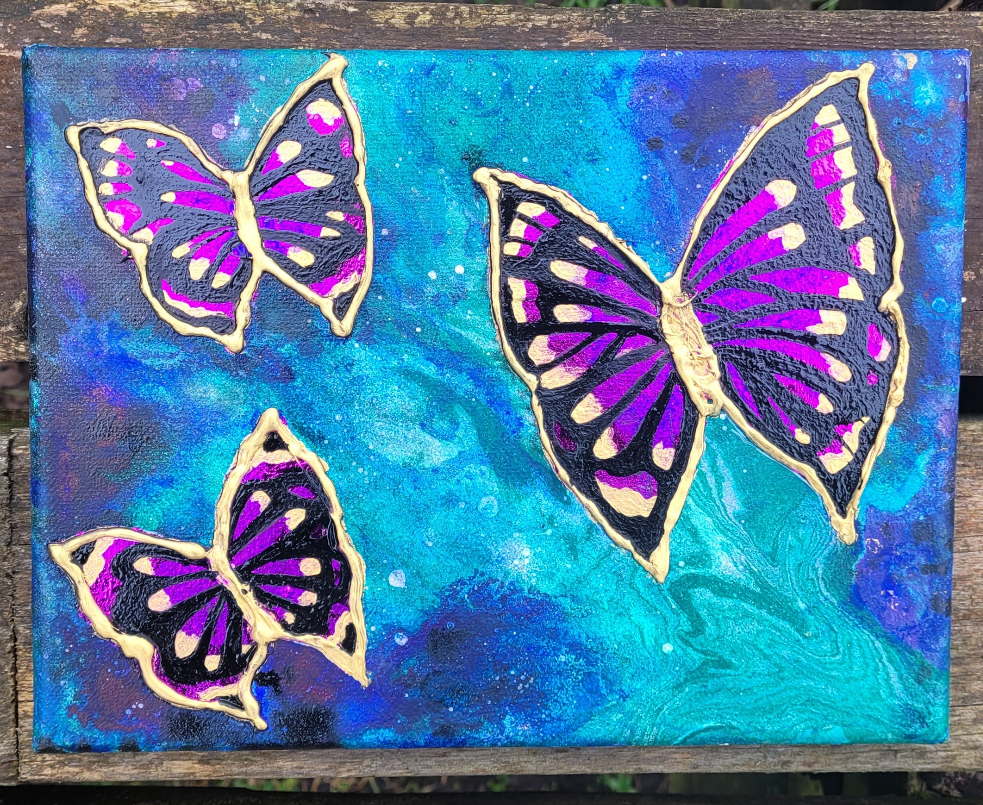 "Butterflies in Space" Original Mixed media canvas wall art painting